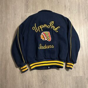 Vintage Varsity Jacket Adult  Upper Perk Indians Native American Empire Made USA